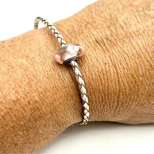 Pandora Bracelet with Pink Water Lily Murano Glass Charm RETIRED